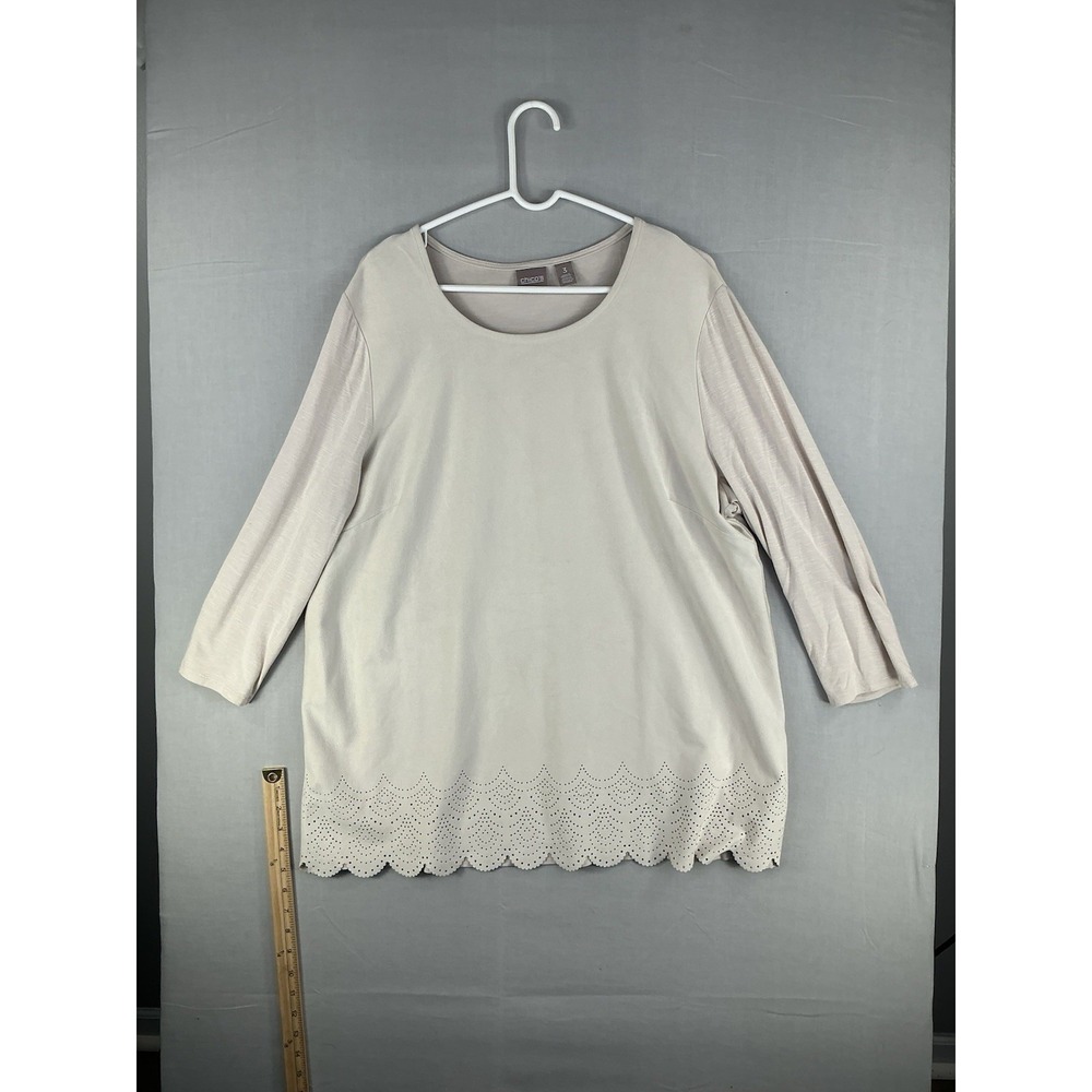 Chico's Women's Size 3 Faux Suede Front Panel 3/4 Sleeve Tunic Top